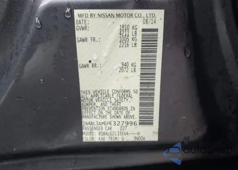 2015 Nissan Altima 2.5 S из США, поврежденный, VIN 1N4AL3AP6FN327996